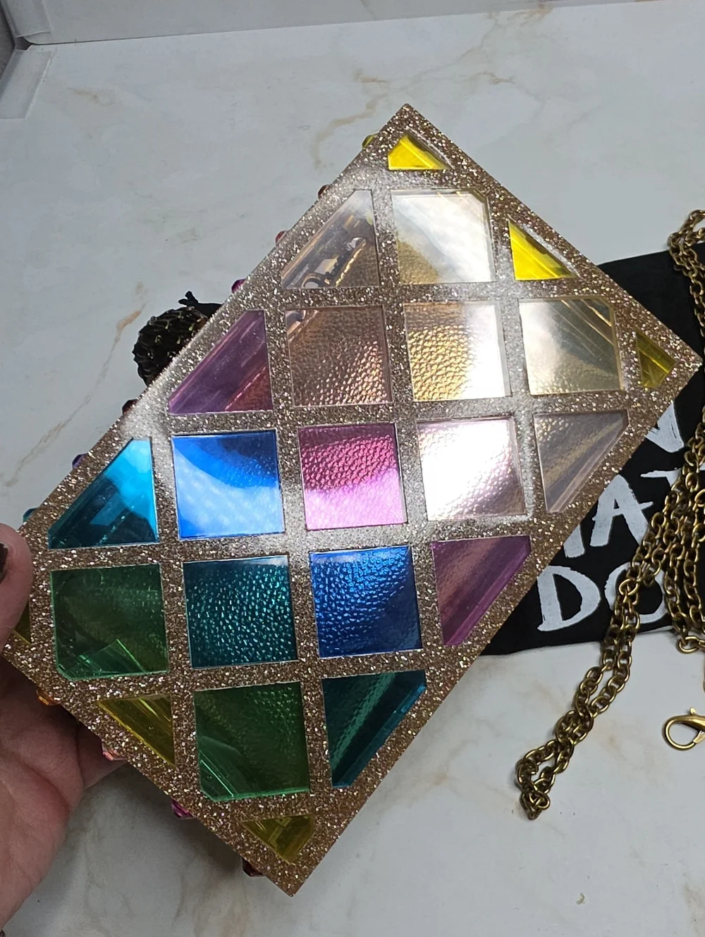 Kurt Geiger crystal quilt box clutch Crossbody bag Convertable  New